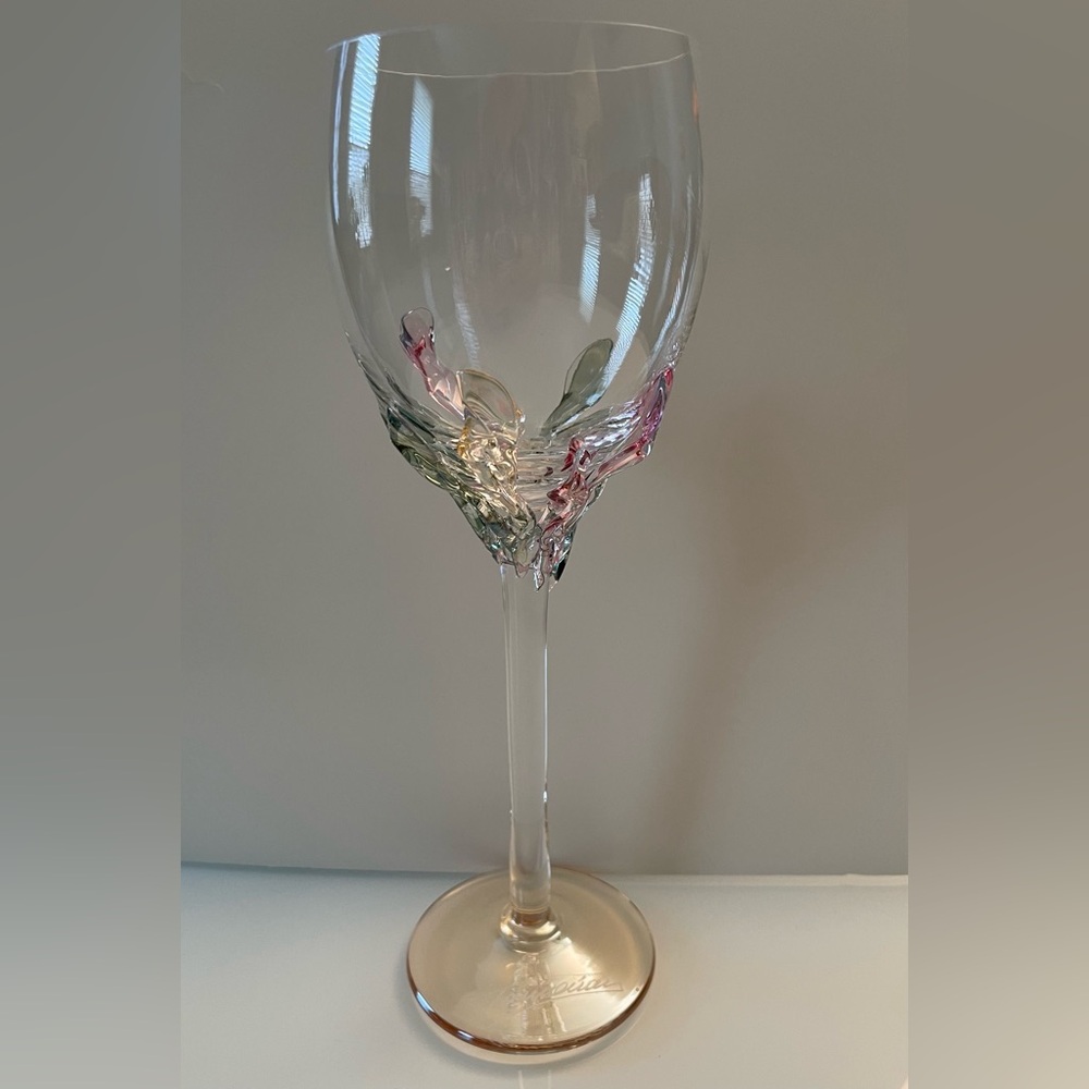 ON TAMAIAN Hand Blown Art Wine Glass Applied Glass Romania